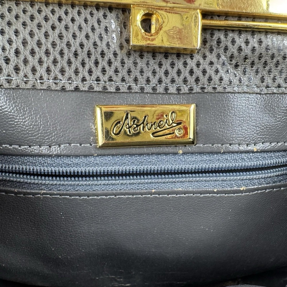 Vtg Ashneil 80s Gray Reptile Embossed Chain Shoulder Bag Purse Hong Kong - Picture 4 of 13